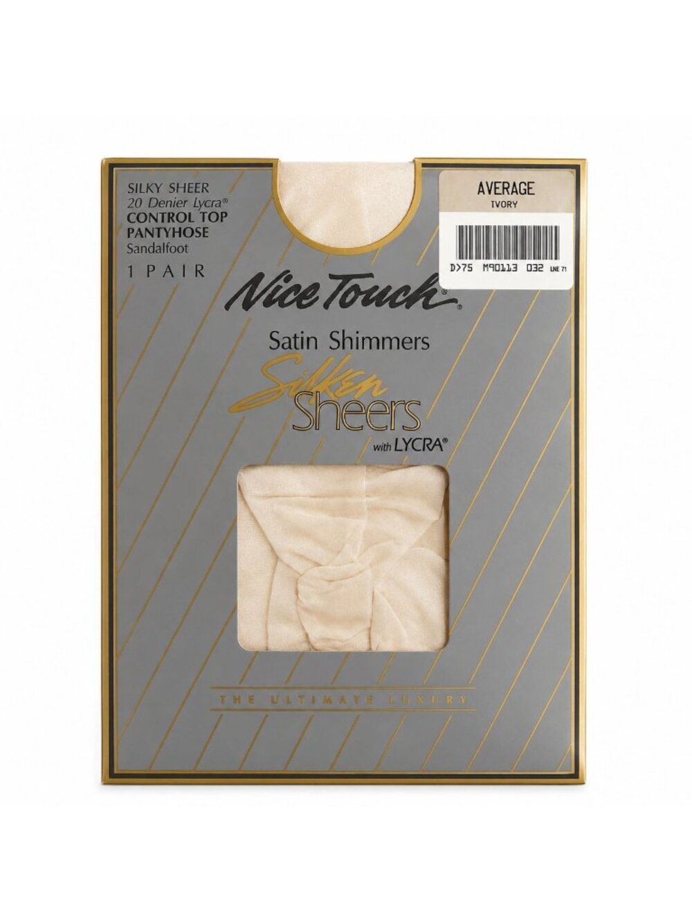 Nice Touch Silken Sheers Control Top Pantyhose Size Average, IVORY Vintage